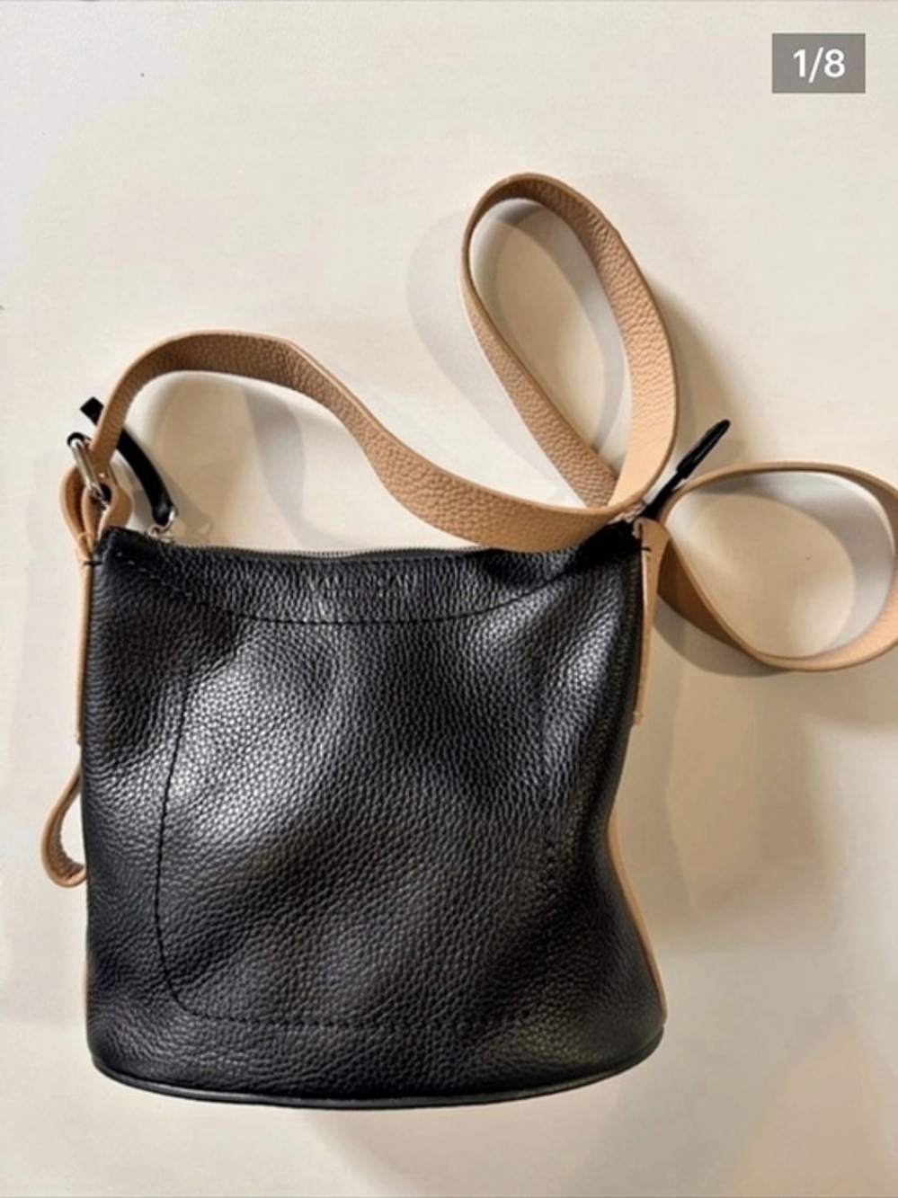 American Leather Co. Austin Triple Entry Bucket Bag. Black & Tan